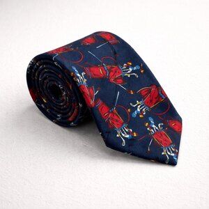 Arturo Nucci Silk Golf Novelty Tie Navy Red Golf Bag Print Necktie Funky Style